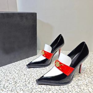 Designer Jurk Schoenen Vrouwen 11.5 Cm Hoge Hakken Modieuze Echt Leer Splice Puntschoen Met Gesp Decoratie Casual Pomp schoen