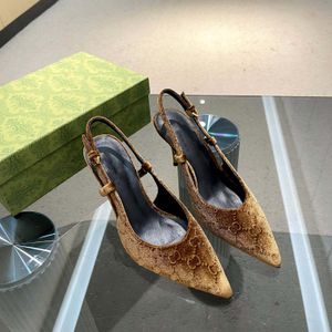 Designer schoenen dames slingback hakpomp metalen middenhak schoenen met puntige neus fluwelen slingback pumps zwart donkerbruin leer hoge metalen hak schoenen met doos 202