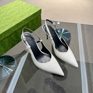 Designer schoenen dames slingback hakpomp metalen middenhak schoenen met puntige neus fluwelen slingback pumps zwart donkerbruin leer hoge metalen hak schoenen met doos 851