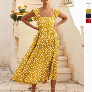 Designer Dress Spring Style Printing Element Lotus Leaf Sleeve Holiday Storm Point Big Swing Dress voor vrouwen Plus size jurken