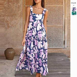 Designer Dress Summer Beach-jurk met geplooide suspender en stromende A-Line bloemenprint lange jurk voor dames plus size jurken