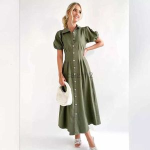 Designer Dress Summer Bubble Mouwen Elegante High Taille Shirt -jurk voor dames plus size jurken