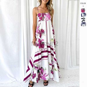 Designer Dress Summer Long Dress Casual Square Neck Mouwloze Boheemse dunne schouderband Bloemen lange jurk voor vrouwen plus size jurken