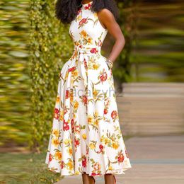 Designer Dress Summer Nieuwe A-Line-jurk Elegante en elegante stijl Half High Collar Floral Print Dress Plus Size Jurken