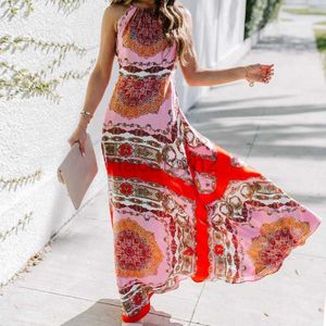 Designer Dress zomer Nieuwe exotische print lange jurk Boheemse hangende nek strandjurk vrouwen plus size jurken