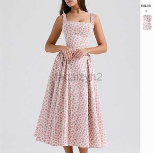 Designer Dress zomer Nieuwe bloemencamisole lange jurk met blootgestelde rugafdruk elegante kleding temperament grote swing jurk plus size jurken