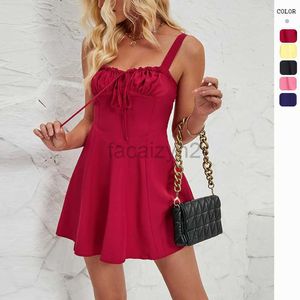 Designer Dress zomer Strapless Tie Up Solid Color A-Line Rok Hem mini-jurk met Suspender Rok voor vrouwen Plus size jurken