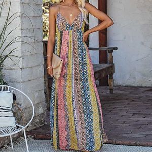 Designer Dress Summer V-Neck Sexy Open Back Riem Print Grote Swing Jurk voor vrouwen Plus size jurken