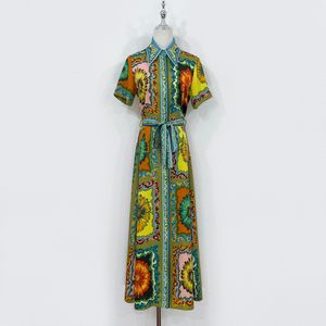 Designer Dress Trend 2024 Spring Fashion Print Polo kraag korte mouw losse casual veter vestjurk
