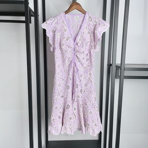 Robe de créateur tendance printemps/été 2024, légère et mature, tournesol, ajouré, col en v, manches volantes, plissée, Slim