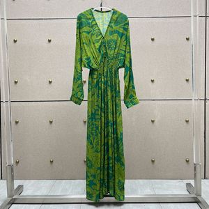 Robe de créateur tendance 2024, robe longue à fleurs contrastées, col en V, avec ceinture, pour femmes