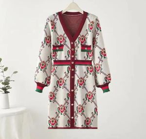 Robe de créateur vintage à manches longues, robes d'été à tournesol pour femmes, robe en tricot