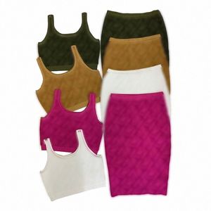 Designer Dress Women Casual Jurken Embossed 3D Relief Letter Hoge kwaliteit damesjurk twee stukken gebreide tanktop rok B3S1#55