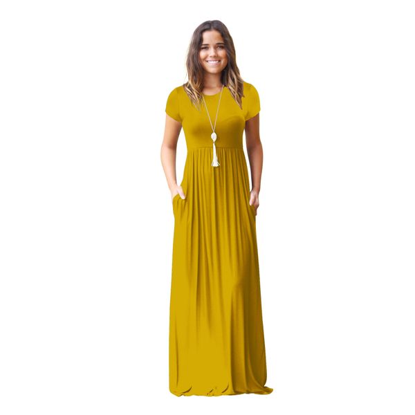 Vestido de diseñador Mujeres ropa de lujo Mujeres Moda Bohemia Vestido de manga corta Mujeres Color sólido Alta Ciudad delgado Mirando debajo de la rodilla Vestidos de verano para mujeres