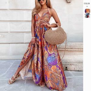 Robe de créateurs pour femmes 2024 printemps / été de style bohème suspension Print Vacation Robe de plage plus taille robes