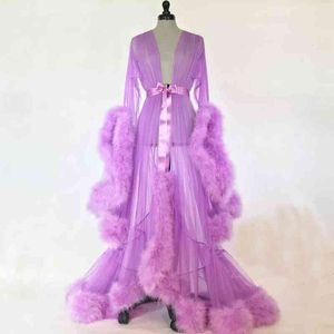 Robe de créateur Mode féminine Médiévale Vintage Robes de mariée semi-transparentes Robe de mariée en plumes Tulle Fantasy Furry Edge Fairy Outwear Robe 6O9VY