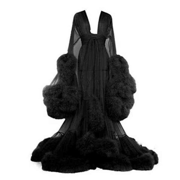 Robe de créateur Mode féminine Médiévale Vintage Robes de mariée semi-transparentes Robe de mariée en plumes Tulle Fantasy Furry Edge Fairy Outwear Robe 500G5