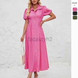 Designer Dress Women's Summer Casual korthevelende gespogde taille cinched vaste kleur katoen super lange shirt jurk plus maat jurken