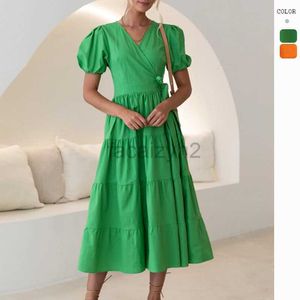 Designer Dress Women's Summer Nieuwe v-hals vaatlusborrelmouw hoge taille jurk damesdopamine met lange rok plus size jurken