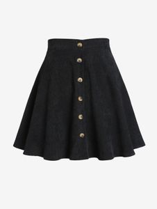 Designer-Kleid für Damen, Vintage-Stil, einfarbig, geknöpfter Cord-Minirock – Schwarz M