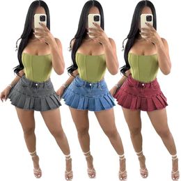 Designer-jurken imiteren denim mini geplooide rok zomer dames hoge taille a-line rokken mode schattige minirok bodem streetwear