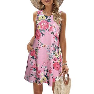 Designer -jurken voor dames feestjurken voor dames Boheemse jurken bloemen casual knie lengte zomer jurken mouwloze zonsondergenkruisers casual strand petite zonnekleed