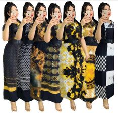 Robes de créateurs V Neck Luxury Imprimé A-Line Robes Femmes Femmes Casual Bowknot Neck Big Swing Long Maxi Robe