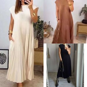 Designer Dress For Women PartyDress Lente en zomer Nieuwe mode ronde nek mouwloze geplooide dagelijkse casual jurken Solid Color