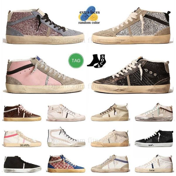 Designer Drity Chaussures Libération Célèbre Femmes Hommes High Top Chaussures Mid Slide Super Sneaker Luxe Slide Vert Blanc Italie Marques Golden Sneakers Baskets de chaussures rose-or