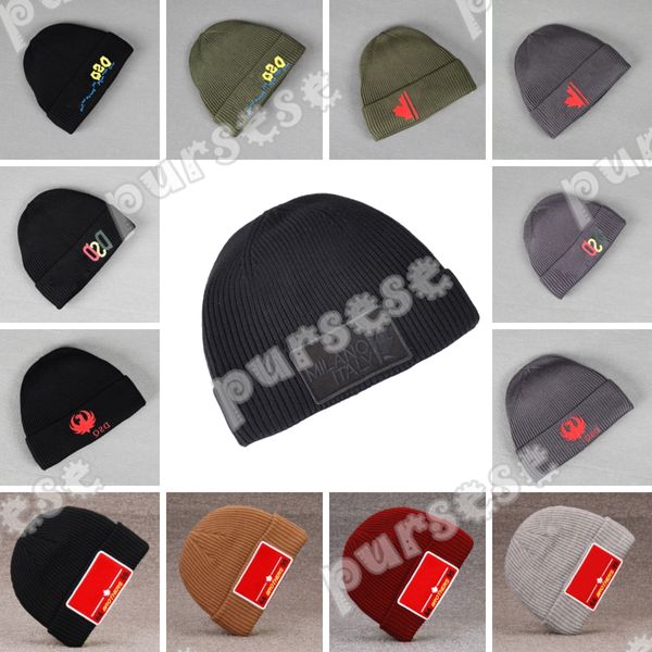 Designer DSQ2ICON Mode DSQ Beanie côtelé Tok casquette tricotée chapeau de laine garder au chaud coupe-vent couleur unie bonnet tendance décontractée polyvalent froid chaud casquette tricotée