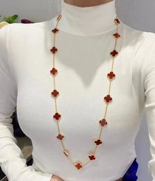 Diseñador Dupe elegante collar de trébol encanto diamante plateado ágata colgante 20 flores trébol de cuatro hojas para niña regalo de joyería de compromiso de San Valentín