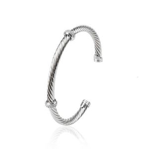 Designer DY Bracelet Bracelet de luxe de 5 mm avec fil torsadé populaire et bracelet d'ouverture en imitation diamant Accessoires bijoux Cadeau romantique de la Saint-Valentin