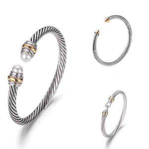 Designer Dy Bracelet Luxe Twisted Pearl Head Mode Femme Polyvalent Twisted Bracelet Bijoux Platine Cadeau De Mariage 5MM 4mm Bracelet Épais