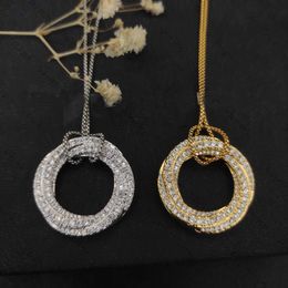 Collier de diamants Designer DY avec double cœur élégant et double anneau rond, diamant complet sphérique exquis, mini cadeau de luxe carré