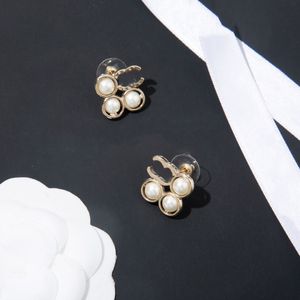 Boucles d'oreilles en cuivre plaquées en or 18K Gold C-Letter Fashion Fashion Brand Crystal Rhinestone Pearl Womens Wedding Jewelry Gift