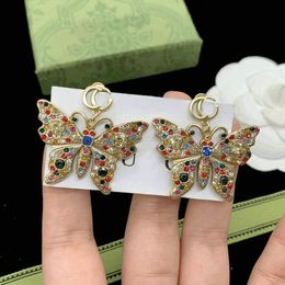 Boucles d'oreilles de styliste avec lettres de marque, diamant coloré géométrique, accessoires de bijoux pour femmes, cadeau d'amour, 20 styles