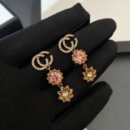 Designer Oorbellen 18K Goud Roze Diamanten oorbellen G Sieraden Gouden Zonnebloem Diamanten oorbellen