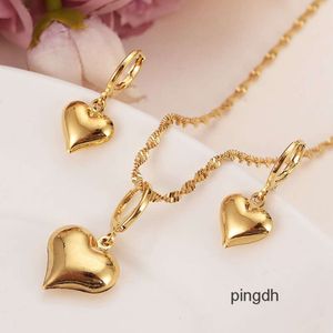 Pendientes de diseño 24 k Amarillo Sólido Oro Lleno Encantador corazón Collares pendientes Mujeres niñas conjuntos de joyería de fiesta regalos encantos diy