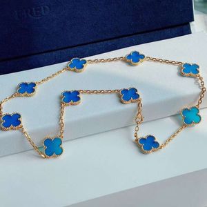 Pendientes de diseño 4/Encanto de trébol de cuatro hojas Diez flores Collar de cuatro hierbas Moda para mujer Luz V Chapado en oro grueso K Rosa Medalla de jade azul Sensación de alto grado