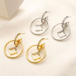 Boucles d'oreilles design oreille Stud femmes plaqué or Sier cuivre haute qualité cristal marque lettre boucle d'oreille bijoux de mariage cadeau de noël