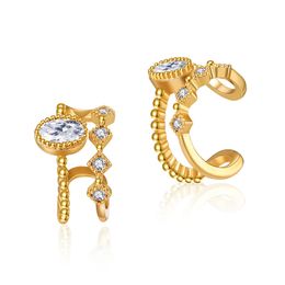 Boucles d'oreilles design pour femme Clip d'oreille sans trou d'oreille, petit micro incrusté de zircon, clip d'oreille de luxe exquis et léger, laiton plaqué or véritable 18 carats, bijoux