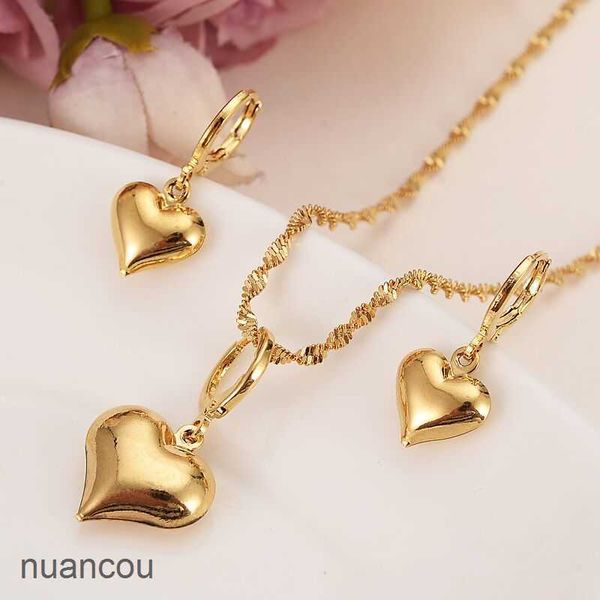 Boucles d'oreilles de créateurs pour femmes 24 k jaune en or solide rempli charmant coeur pendentif colliers filles bijoux de fête de bijoux cadeaux