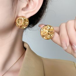 Boucles d'oreilles de créateur pour femmes et filles, boucles d'oreilles géométriques concaves irrégulières, boule ronde en or 18 carats, bijoux de fête de mariage