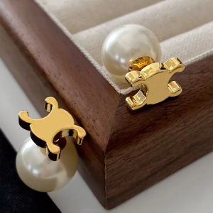 Designer oorbellen voor vrouwen Pearl Jewellery Luxury Stud Gold Earring voor meisjes met originele Box A6VD#