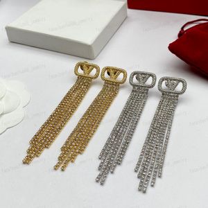 Pendientes de diseño, oro/plata 2 colores, lámpara colgante con borla larga de circonita incrustada con alfabeto clásico, pendientes de lujo para mujer, bodas, banquetes, fiestas