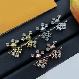 Designer Earrings Luxury Brand Crystal Flower Clover Letter Charm Earrings Dangle 18K Gold 925 Silver Plated Stud Drop Earrings For Woman Party Fashion Jewelry Gift