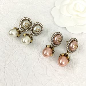 Boucles d'oreilles Designer Stud Classic Vente Ovale Bicolore Style De Pêche Femmes Rose Blanc Perle Boucles d'oreilles Bijoux Cadeaux De Fête De Mariage Lustre Bijoux