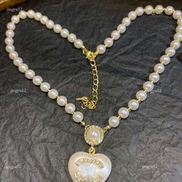 Designer eefs mode gold plaqué chaîne pendentif colliers marques double lettre géométrique perle pêche de pêche chaines de pull pour femmes