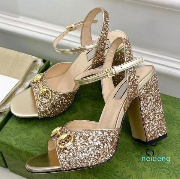 Designer - Femmes élégantes Sandales Chaussures Glitter Cuir Rose Or Noir Pompes Talons Lady Sandalias EU35-43