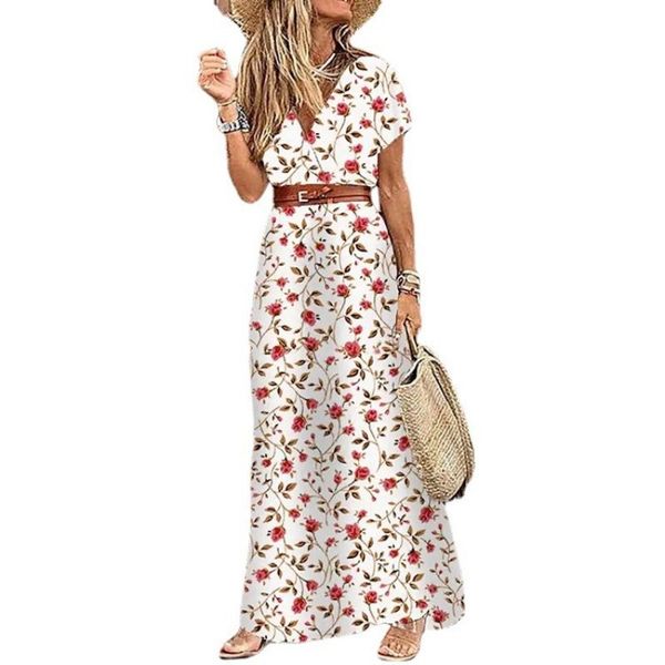 Diseñador elegante Vestidos casuales para mujeres de verano Vestido maxi de estampado floral de manga corta de manga corta